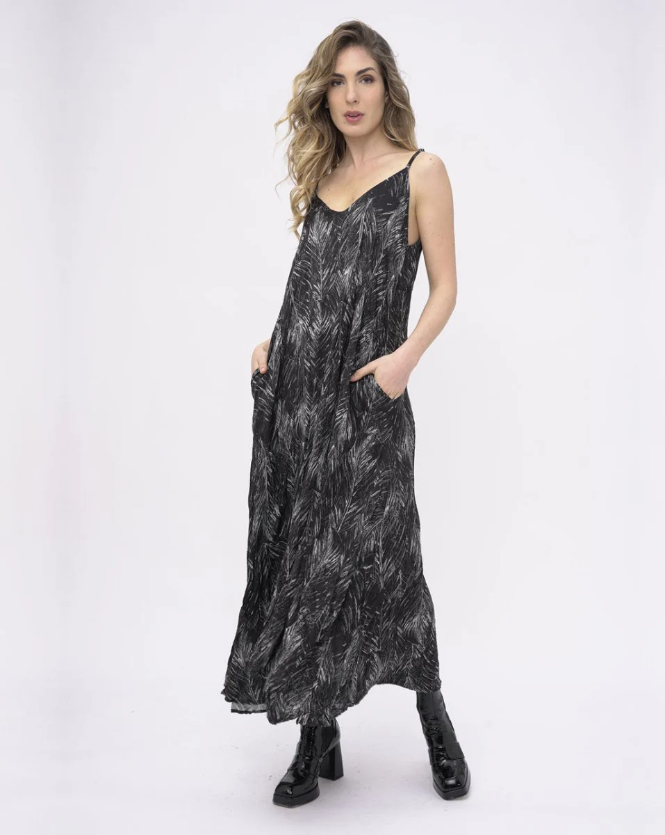 Ruffle Leaf Print Maxi Dress